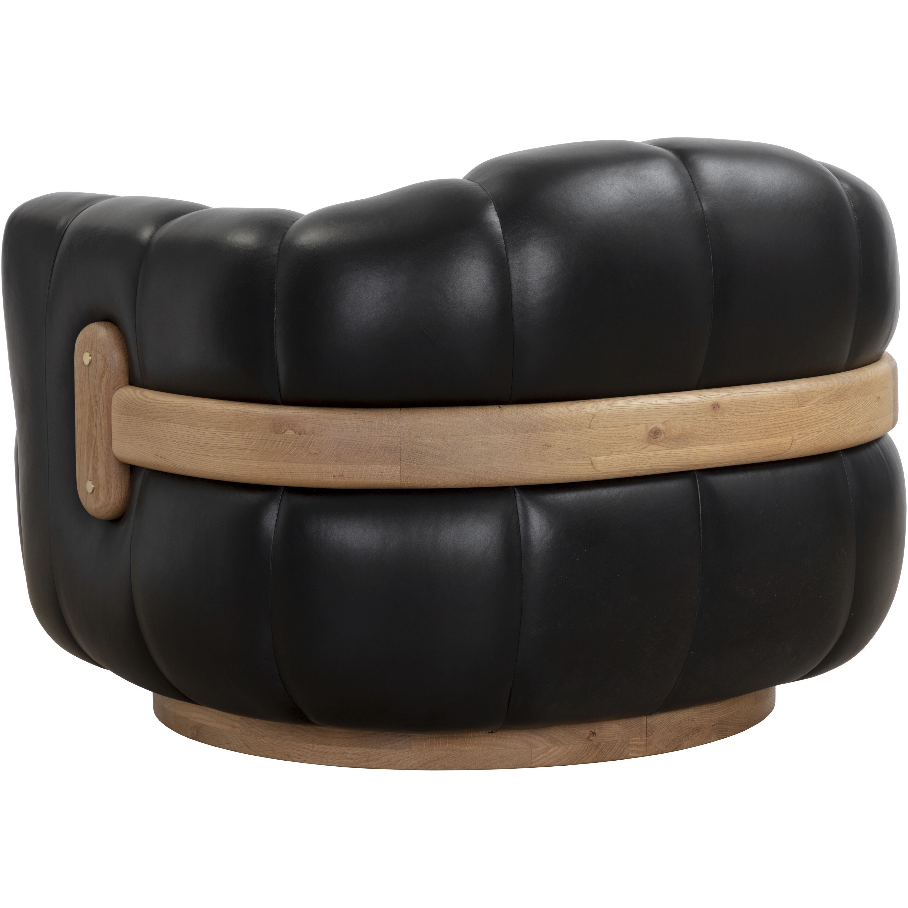 Tadeo Rustic Oak / Vintage Black Night Leather Swivel Lounge Chair, Swivel